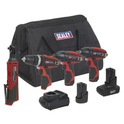 Sealey CP1200COMBO 12V Cordless Power Tool Combo Kit 4 Piece Bag Battery x 2 - Image 1 of 4