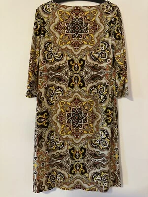 Charter Club Dress Womens Size M Brown Yellow Paisley Print Sheath Keyhole Neck - Image 1 of 4