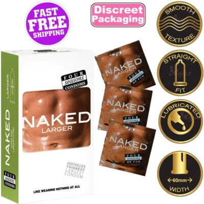 FOUR SEASONS NAKED LARGER 12-300 CONDOMS LARGE THIN PLEASURE 60mm LUBRICATED NEW - image 1 of 4