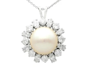 Vintage Cultured Pearl and 4.02ct Diamond Platinum Pendant - Picture 1 of 11