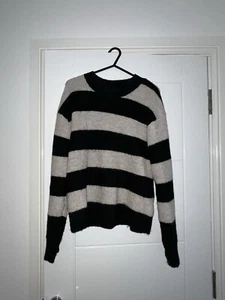 H&M Black & Beige Striped Oversized Long Sleeved Jumper - Picture 1 of 10