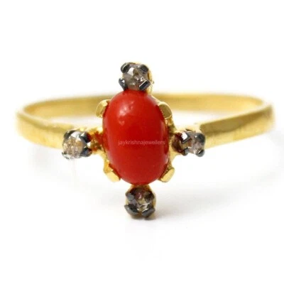 Anillo de cóctel de coral rojo anillo elegante regalo de cumpleaños diamante rebanada de plata 925 Foto 1 de 4