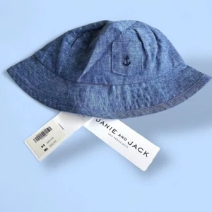NEW 💛 Janie and Jack 💛 Baby Sun Hat Cotton Anchor Blue Plaid Size 6-12 Months - Picture 1 of 3