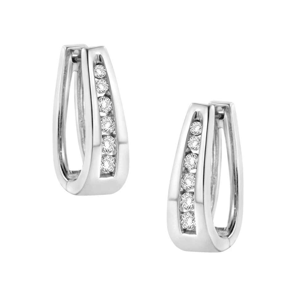 14k White Gold Channel-Set Brilliant Round-Cut Diamond  Hoop Earrings - Image 1 of 2