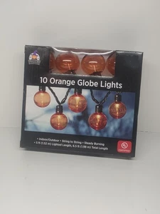 Happy Halloween 10 Orange Globe Style Lights 6.5ft Indoor/outdoors - Picture 1 of 2