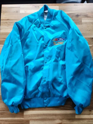 Vintage Ford Satin Jacket Men's L NEON BLUE Bomber The Original Street Rod RARE - Image 1 of 4