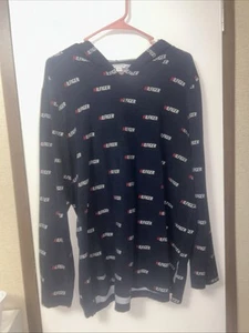 Tommy Hilfiger Logo Print LS Blau Baumwolle Strick Stretch Strick Kapuze Top Neu ohne Etikett-XL - Bild 1 von 2