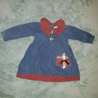 Vintage Buster Brown Dress Denim Floral Red Flannel Size 4T 90s Blue Jeans - Image 1 of 4