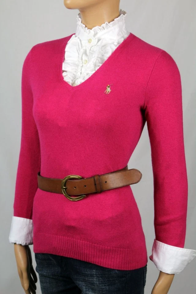 Ralph Lauren SUÉTER FUCSIA ROSA LANA CACHEMIR CUELLO EN V NUEVO CON ETIQUETAS MEDIANO M Foto 1 de 1