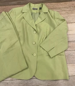 Kate Hill Woman Lime Green Suit Jacket Pants Linen 20W Shoulder Pads - Picture 1 of 11