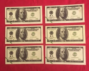 Joss Bank Notes (6) - $50 Printed On Both Both Side, Lot Of Six - Uncirculated - Picture 1 of 2