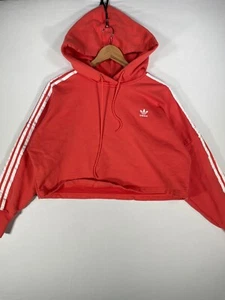 Adidas Hoodie Womens 10 Orange Coral White Trefoil Crop Top Firebird Oversized - Picture 1 of 12