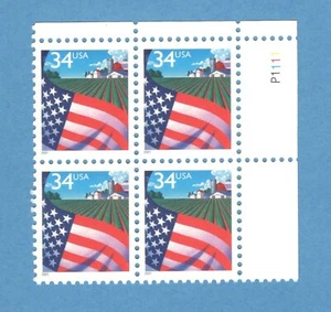 Sc # 3469 ~ Plate # Block ~ 34 cent Flag Over Farm Issue - Picture 1 of 1