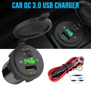 Enchufe de cargador de coche USB QC 3.0 único toma de corriente con interruptor voltímetro digital - Imagen 1 de 7