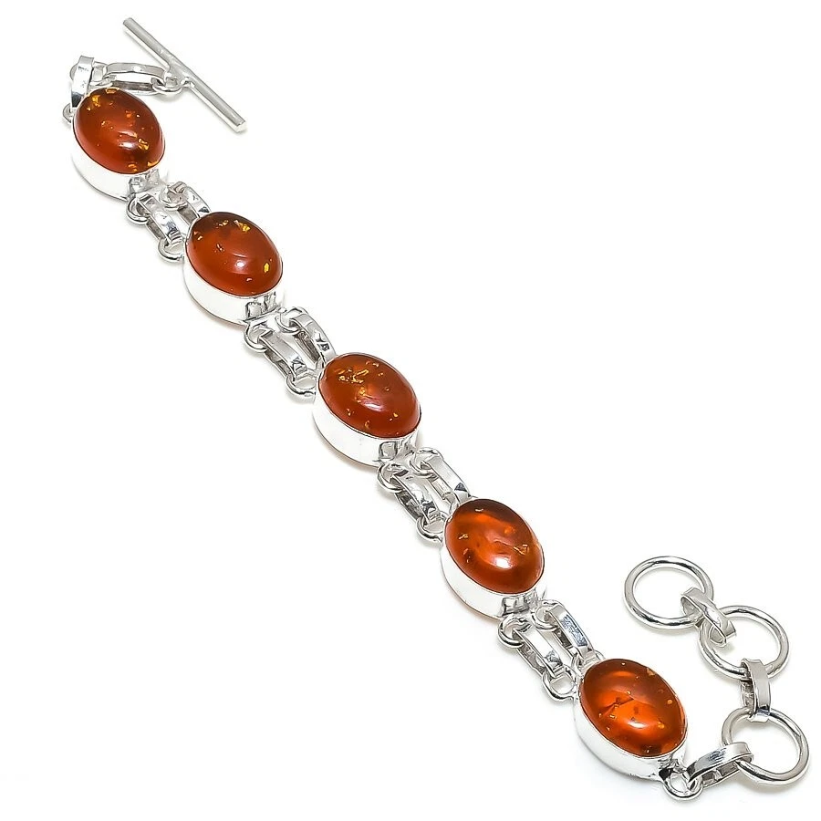 Baltic Amber Gemstone Handmade 925 Sterling Silver Jewelry Bracelet Size 7-8" - Image 1 of 1