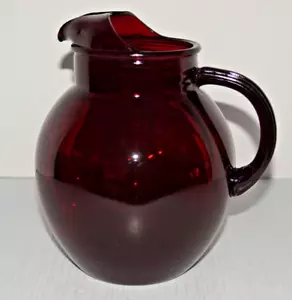 Vintage Anchor Hocking Royal Ruby Red Glass 9 Inch Ball Jug Pitcher w/Ice Lip EC - Picture 1 of 4