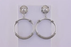 Aretes tipo aro balinés 925 poste de plata de ley 57 mm x 36 mm BA Suarti - Imagen 1 de 6