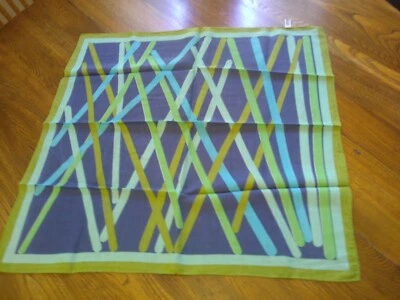 VTG UNBRANDED JAPANESE MADE GREEN & BLUE GEOMETRIC PRINT SQUARE SCARF EUC - Image 1 of 3