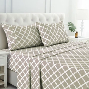 Bed Sheet Set 4 Piece Printed Deep Pocket Luxury Brushed Microfiber Sheets - Picture 1 of 56