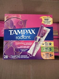 Tampax Radiant Tampons Trio Pack 28 Regular/Super/Super Plus Absorbency 4 Pack - Picture 1 of 9