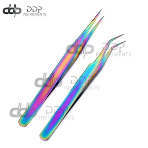 New 2 Pcs Eyelash Extension Tweezers Multi Straight & Curved Eyelash Tools - Picture 1 of 3