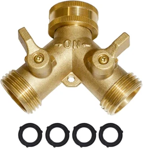 Brass Garden Hose Y Valve Hose Splitter Water Garden Hose Adapter 2 Way 3/4" GHT - Picture 1 of 6