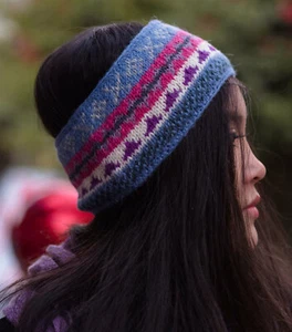 Light Blue Multicolored Pure Woolen Winter Sherpa Head Band with Inner Fleece - Picture 1 of 1