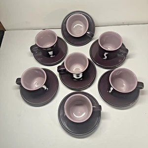 Noritake Primastone Stoneware WILD PLUM Fantasy Purple CUPS & SAUCERS Set 7 - Picture 1 of 13