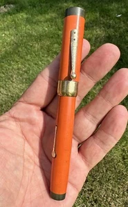 Vintage Morrison The Tourist orange Hebel Füllfederhalter 14K massiv Goldfeder - Bild 1 von 13