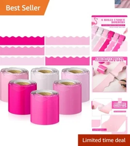 196.8 ft Colorful Scalloped Bulletin Board Borders - 6 Modern Rolls in Hot Pink - Picture 1 of 8