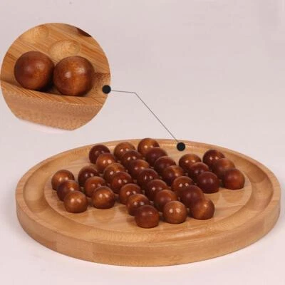 Wooden Wood Peg Solitaire Board Game Fun 33 Chess Pieces Puzzle Game Toys - Image 1 of 4