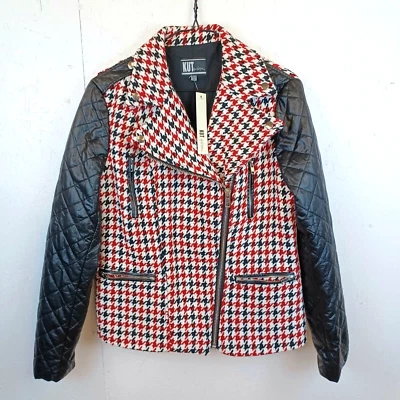 Chaqueta de Moto Pata de Gallo Asimétrica Kut From The Kloth M Roja Negra Mezcla de Lana Foto 1 de 4