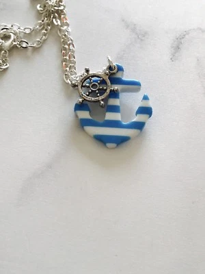 Collar náutico de 18" azul blanco a rayas ancla Rockabilly rueda de barco mar Foto 1 de 4