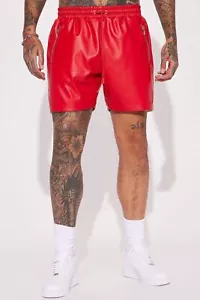 Men's Leather Shorts Genuine Soft Red Lambskin Sports Causal Wear Shorts Pant - Picture 1 of 7