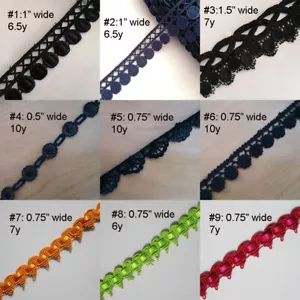 6-10 Yard 0.5"-2.5" wide Rayon Venise Lace Black,Navy,Orang,Green,Hot Pink zhs37 - Picture 1 of 10