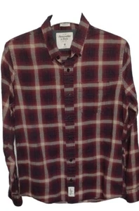 Abercrombie & Fitch Muscle Flannel Red Purple Plaid Mens Size Medium 100% Cotton - Picture 1 of 10
