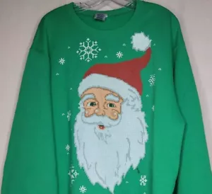 Ugly Christmas Sweatshirt Mens Sz L Green Jerzees Santa Faux Cross Stitch 50/50 - Picture 1 of 7