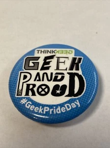 Geek And Proud Geek Pride Day Pinback Button Blue Whited Green black Button - Picture 1 of 4