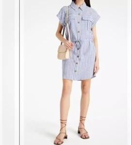 Veronica Beard Large Cris Striped Shirt Dress Blue White tie Waist Coastal Chic - Picture 1 of 13