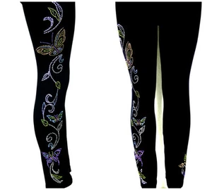 Regular One Size Yoga Leggings Embellished Rhinestone Trailing Butterflies - Picture 1 of 5