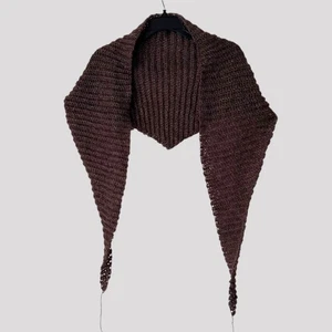 Brown Mohair Yarn Handmade Crochet Head Scarf 66"x15" One size Cottage Coquette - Picture 1 of 9