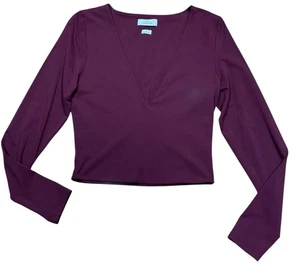 Camisa corta Babaton talla M Top contorno cuello en V borgoña manga larga - Imagen 1 de 7