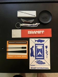 Braniff Airlines Vintage Items swizzle sticks dish wings key chain and labels - Picture 1 of 1
