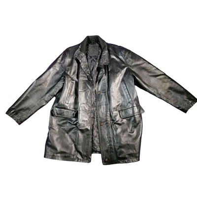 Chaqueta de cuero real Milan talla grande negra para hombre Foto 1 de 4