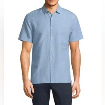 THEORY Murray Essential Linen Blend Shirt In Breeze Blue Button Men's Large NWT - Image 1 of 4