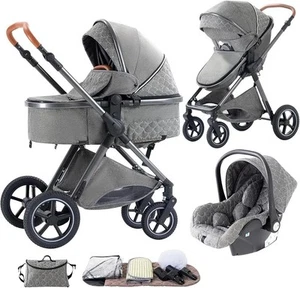 Shineey 3 in 1 Baby Stroller with Height Adjustable Handle,3 in 1 Prams Travel - Picture 1 of 8