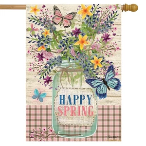 Briarwood Lane Happy Spring Mason Jar House Flag - Picture 1 of 4