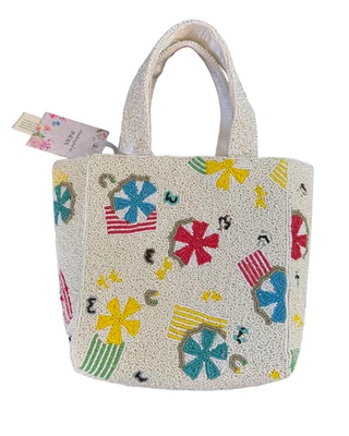 Hecho a mano en la India - Bolso de hombro con cuentas escena de playa viral blanco verano nuevo con etiquetas Foto 1 de 4