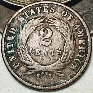 1870 Two Cent Piece 2C Ungraded Circulated US Copper Coin CC27393 - Picture 1 of 4