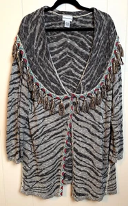 Soft Surroundings Sweater Coat Woman's 1X Zebra Print w/Trim Cotton Snap Front - Picture 1 of 9